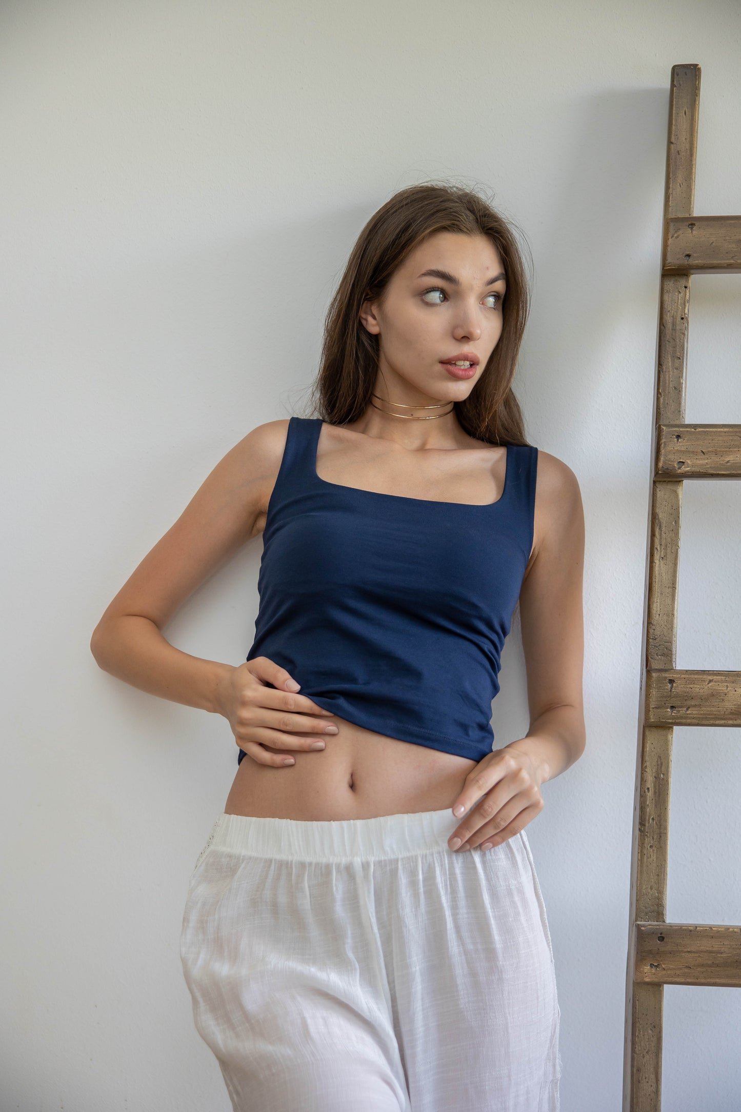 Navy Blue Chest Supporter Tank Top