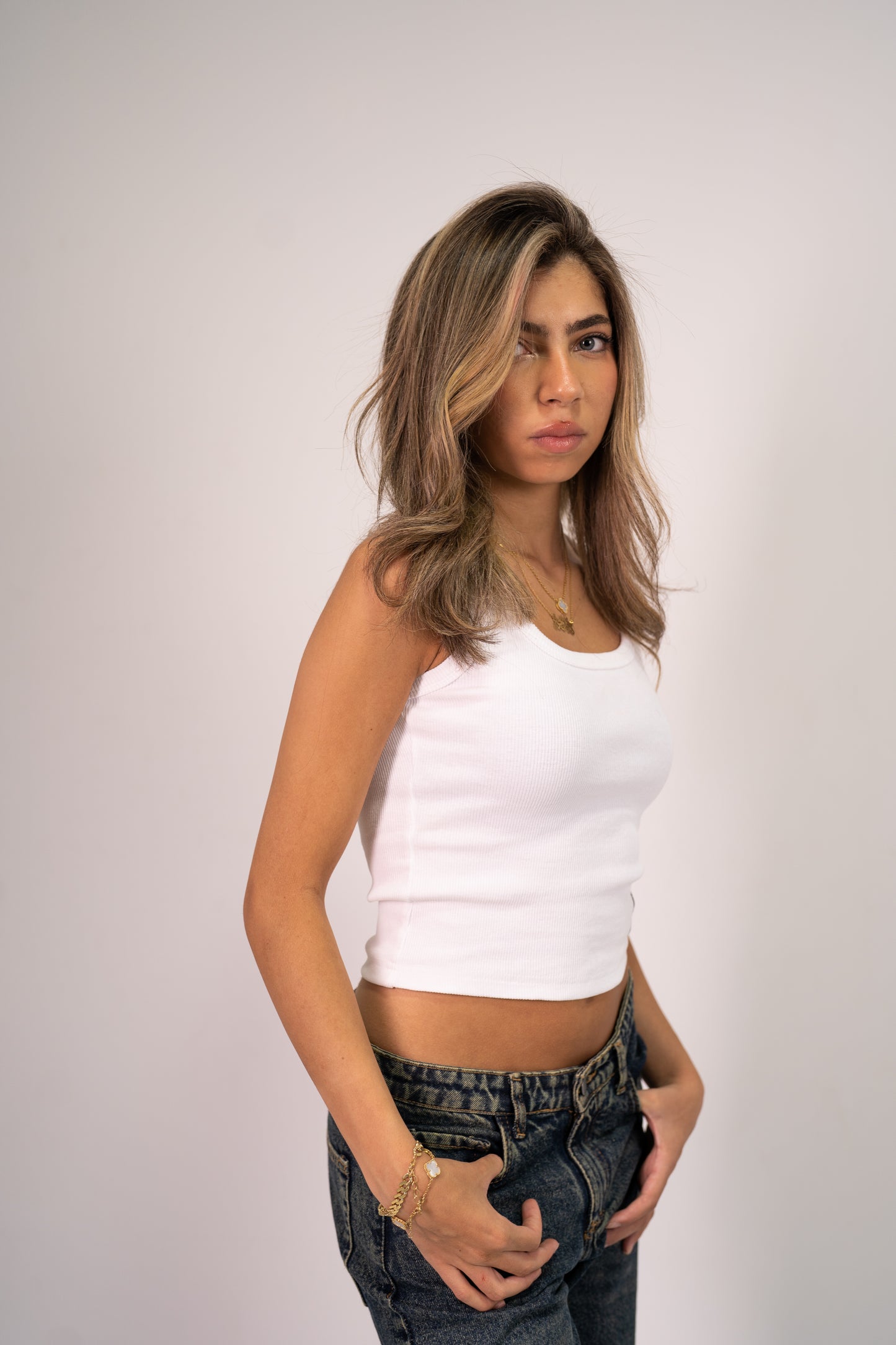 White Ribbed Tank Top