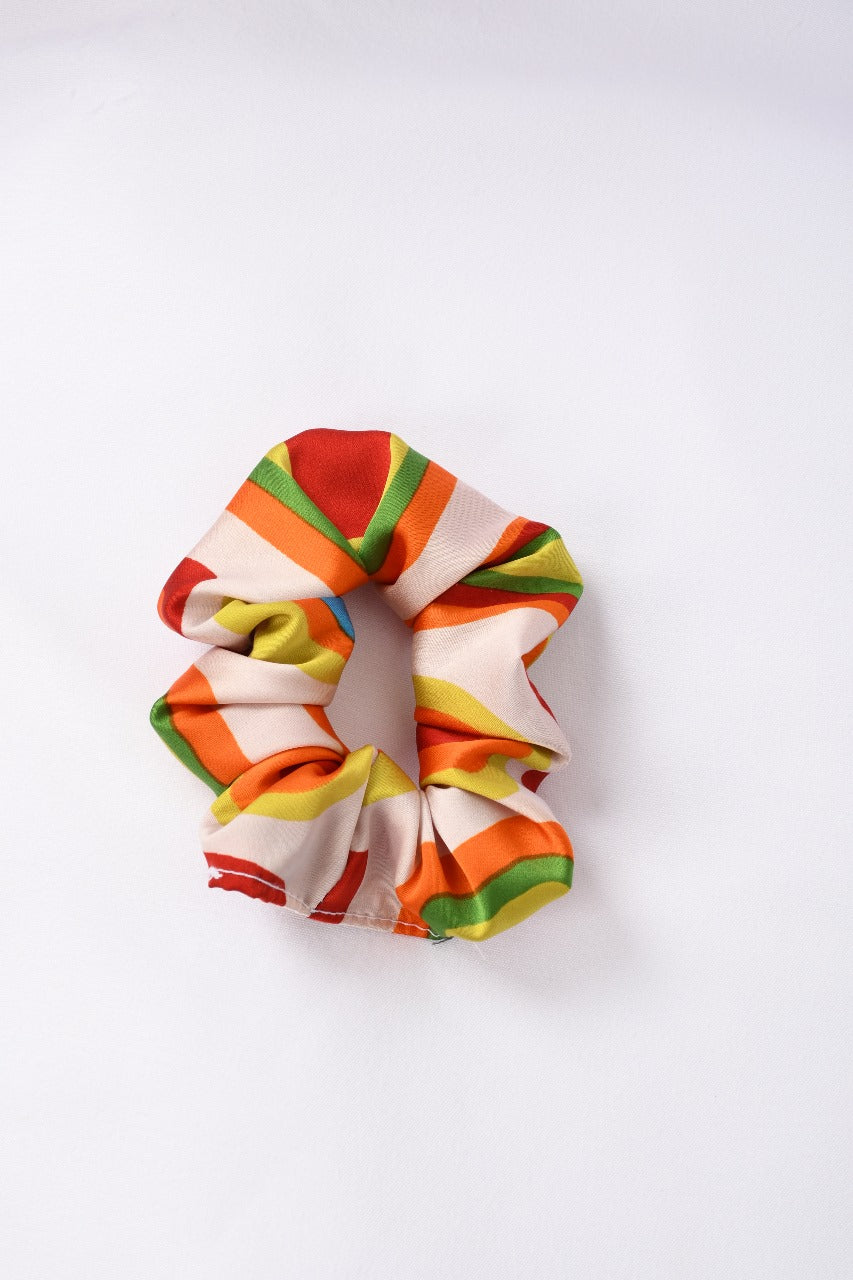 Scrunchy vibrant satin multilcolor orange