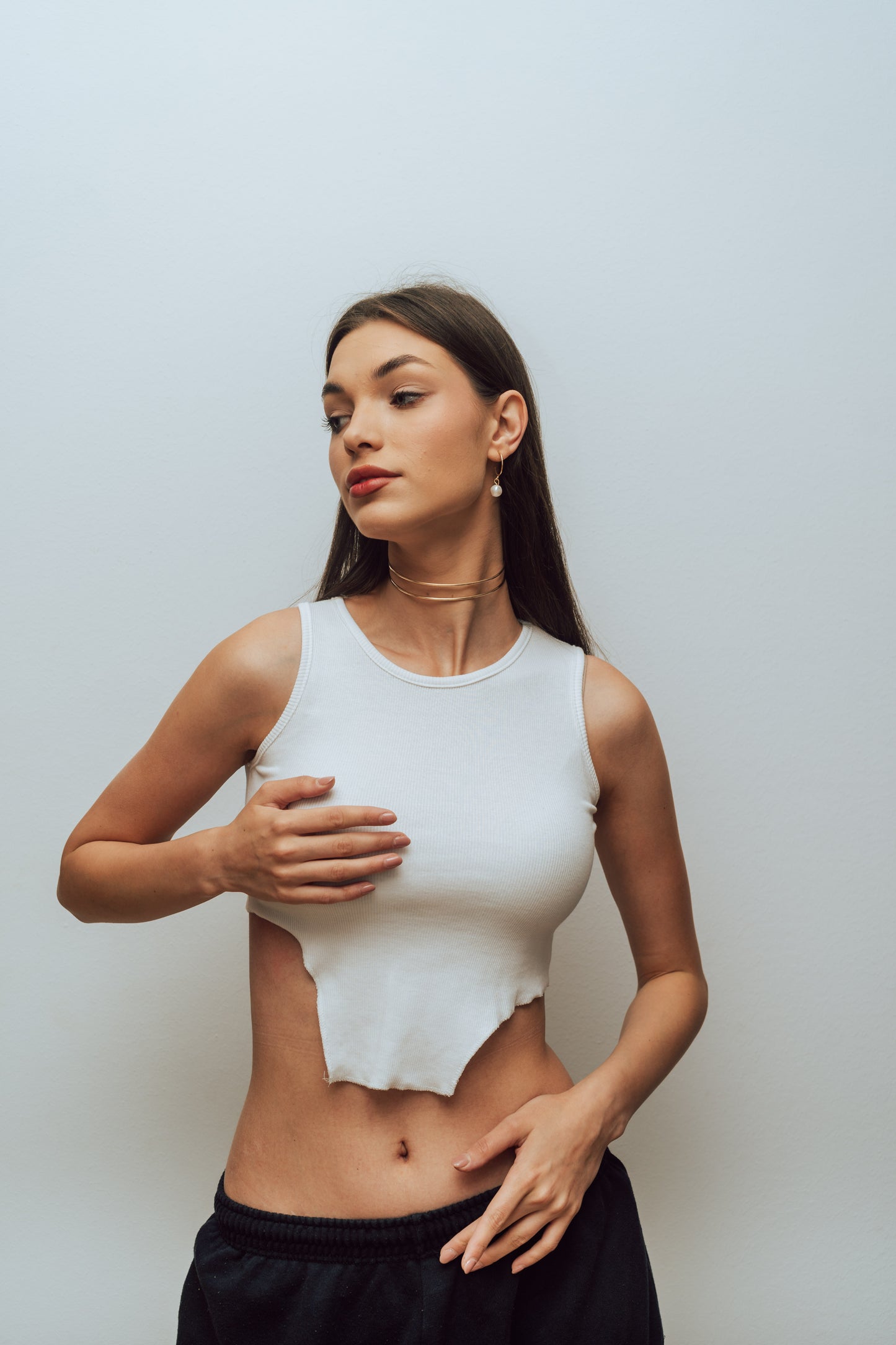 White Cutout Top