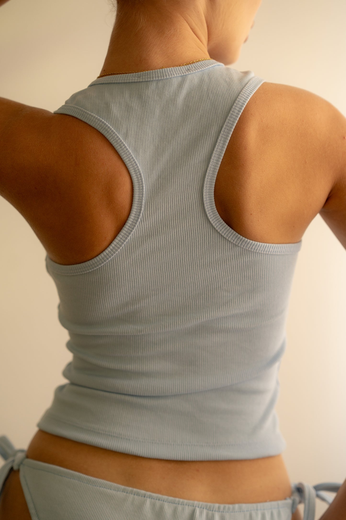 Baby Blue Ribbed Tank Top Deep U Shape
