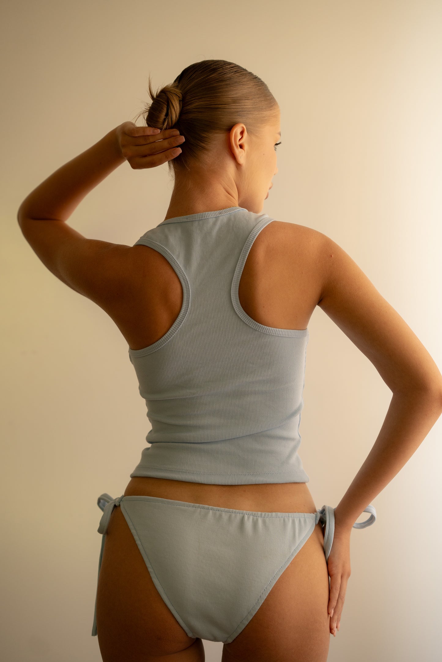 Baby Blue Ribbed Tank Top Deep U Shape