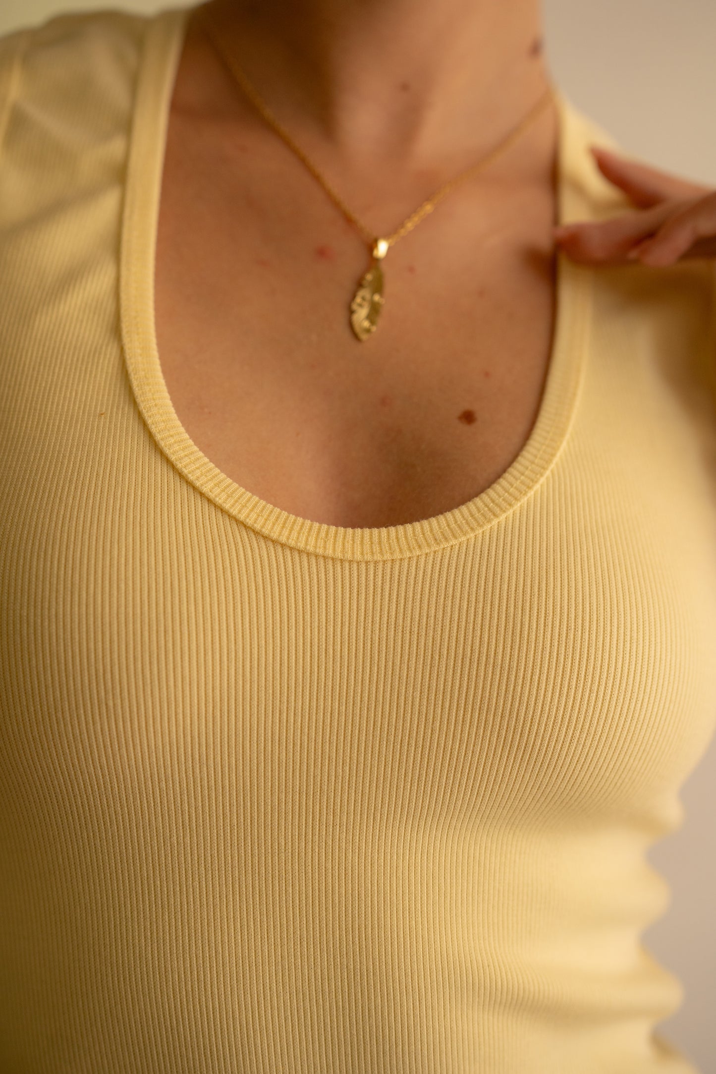 Baby yellow Ribbed Tank Top Deep U Shape