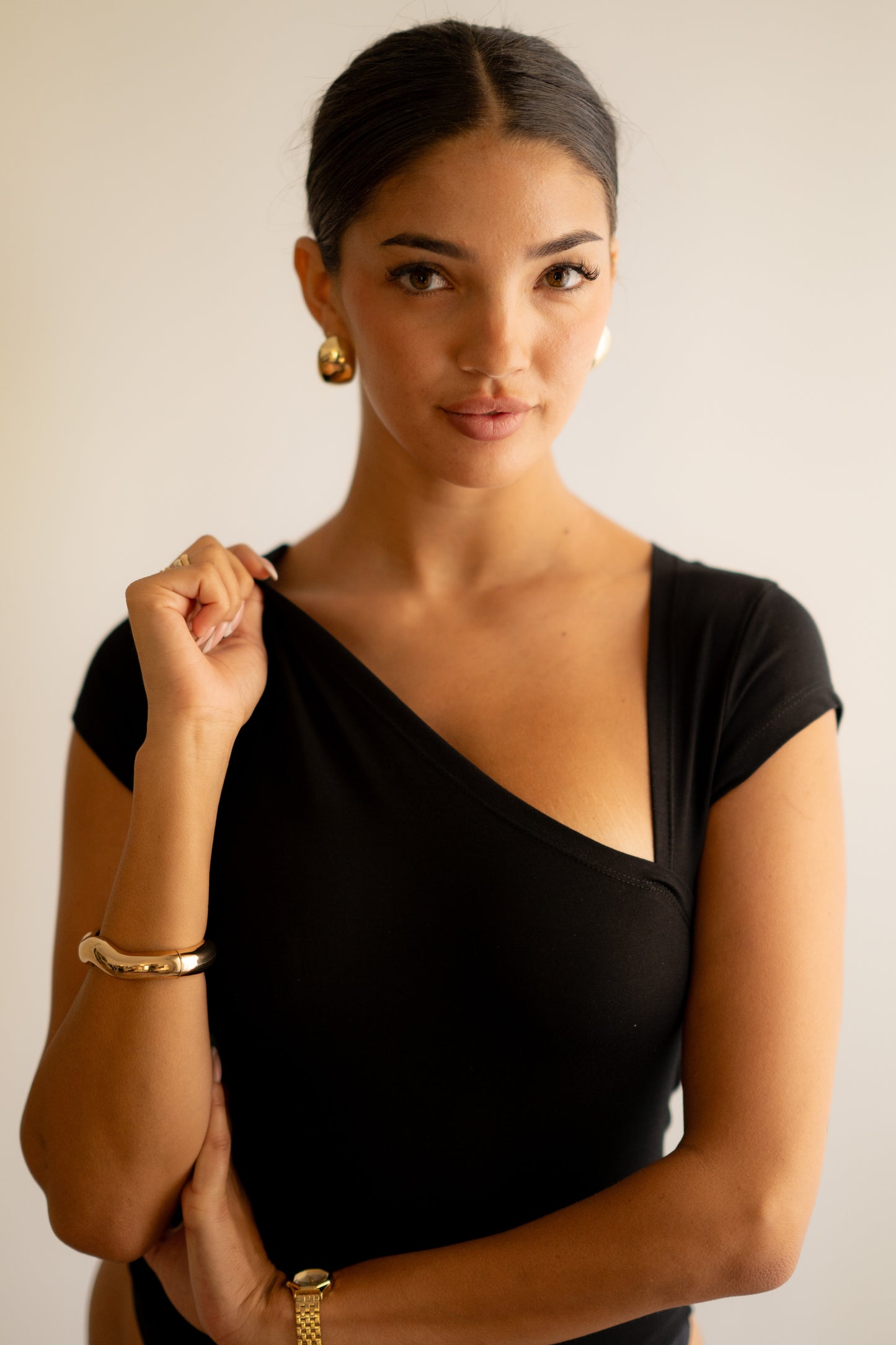 Black Essential Bodysuit Side V Shape Quarter Sleeves Best Selling!!!