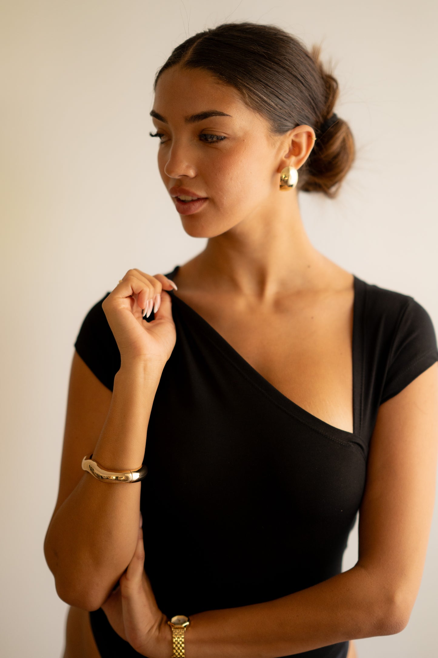 Black Essential Bodysuit Side V Shape Quarter Sleeves Best Selling!!!