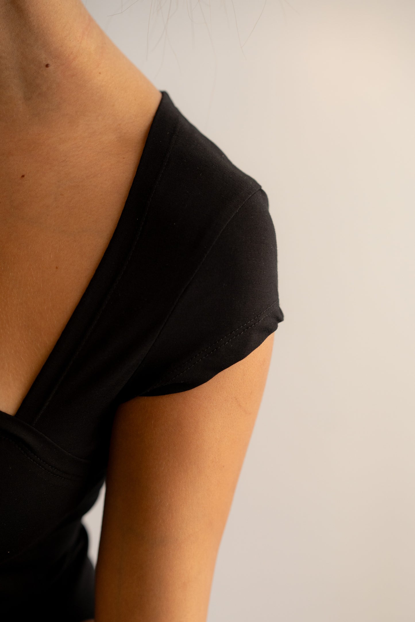 Black Essential Bodysuit Side V Shape Quarter Sleeves Best Selling!!!