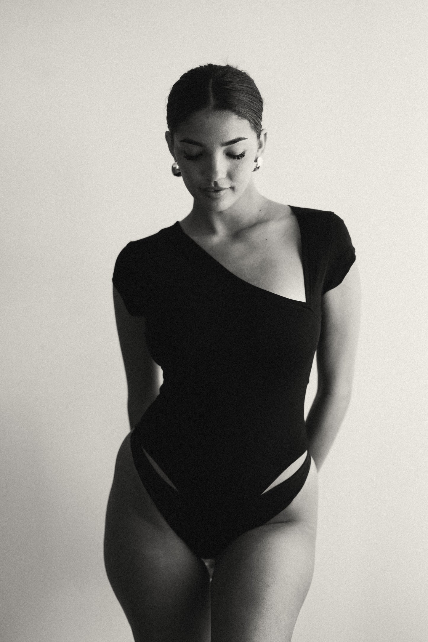 Black Essential Bodysuit Side V Shape Quarter Sleeves Best Selling!!!