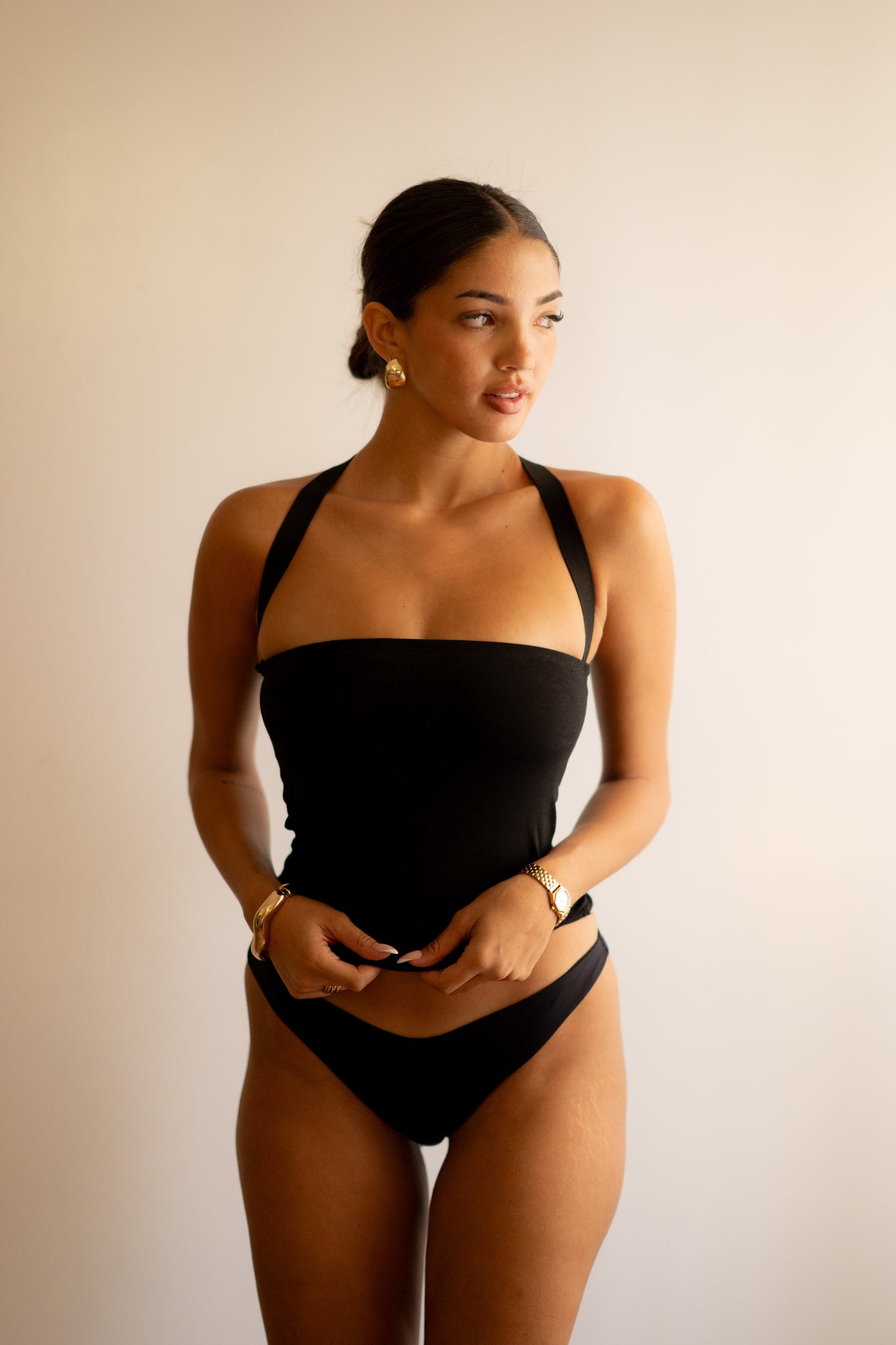Black Tube Halter Back Cross Top