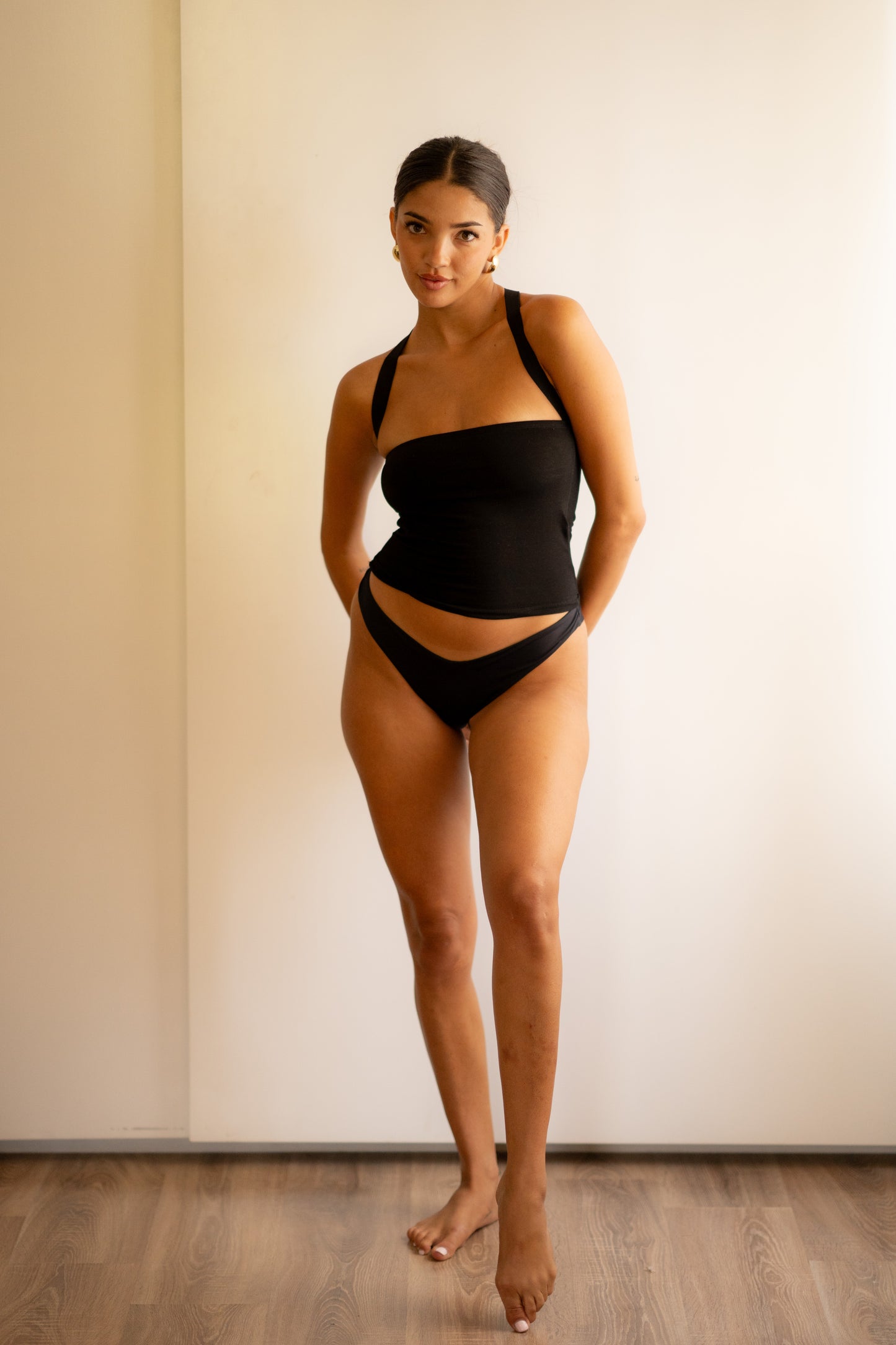 Black Tube Halter Back Cross Top