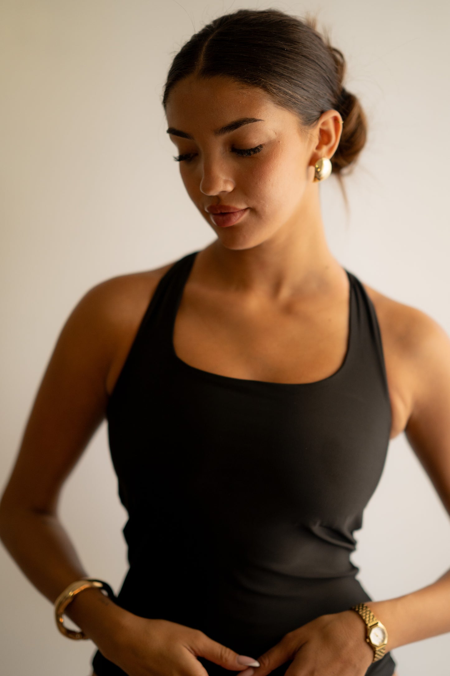 Black Halter Chest Supporter Tank Top With Back Crosses