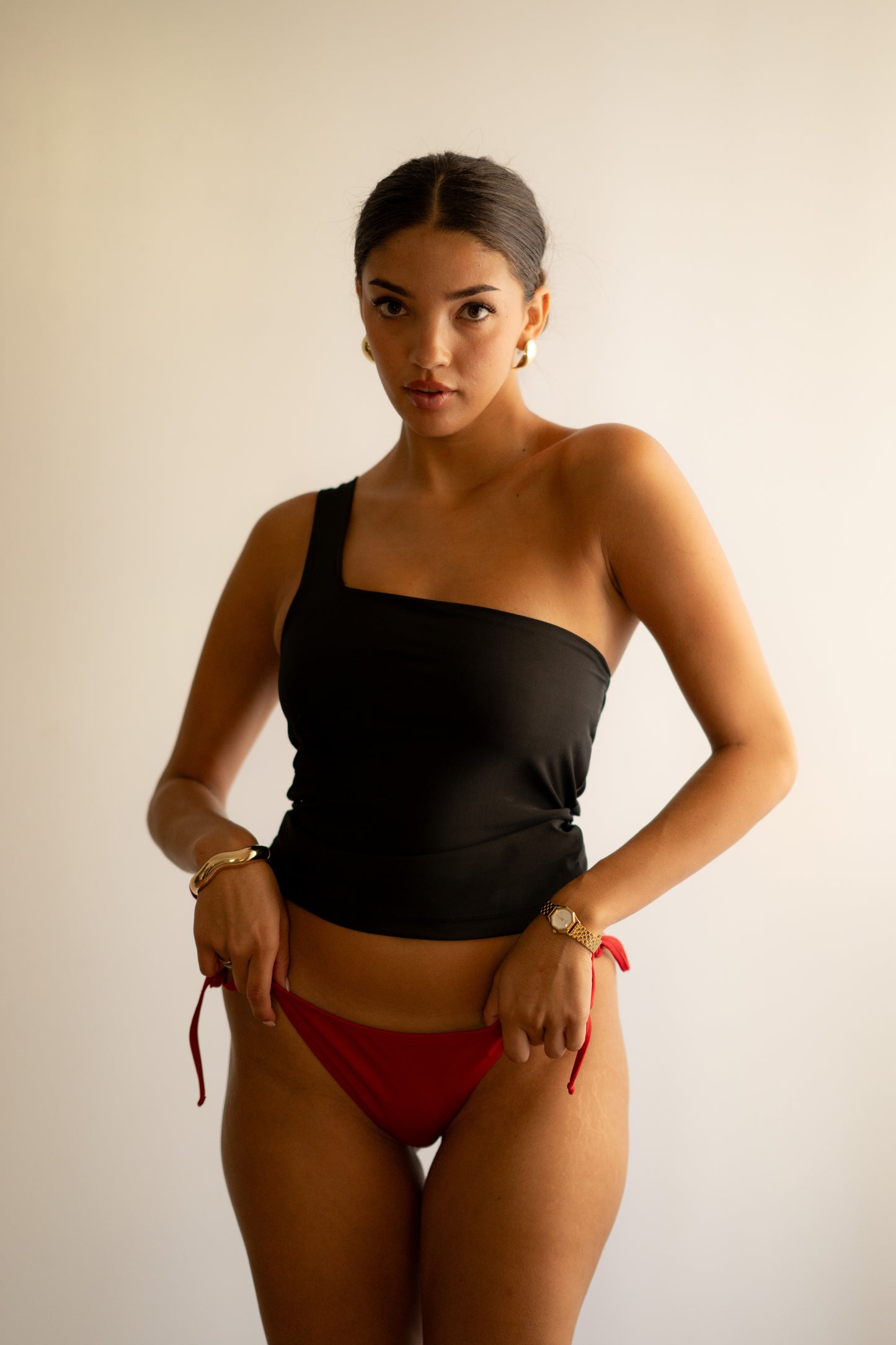 Black Off Shoulder Chest Supporter Tank Top