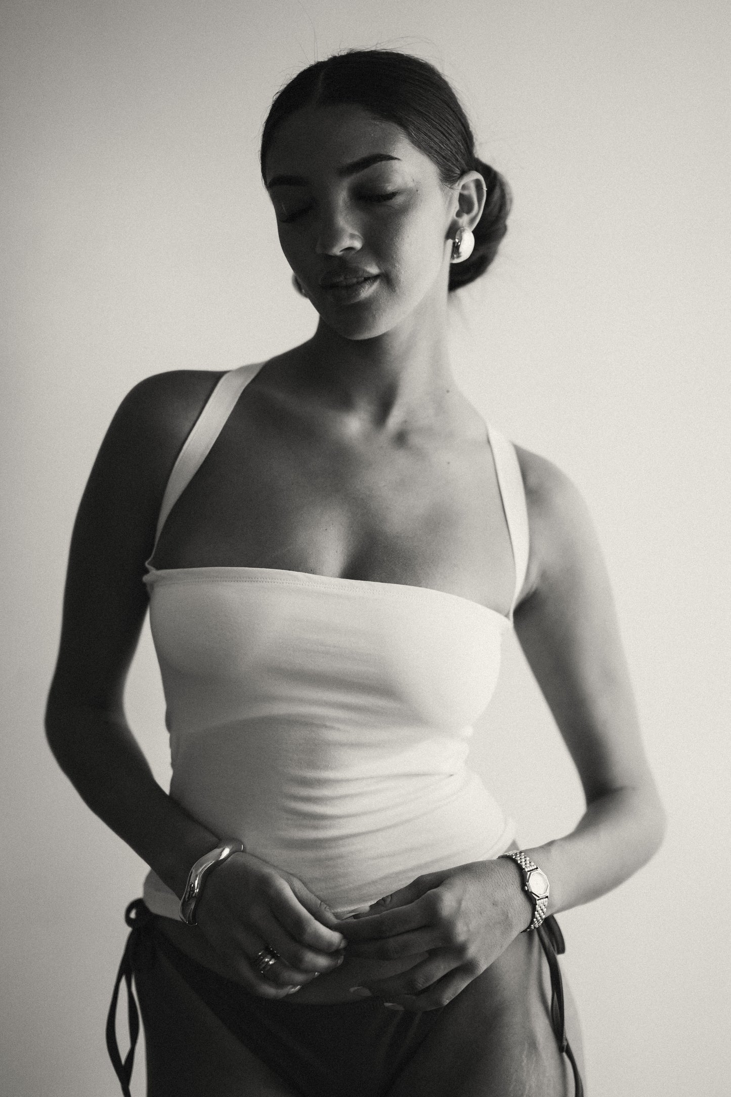 White Tube Halter Back Cross Top