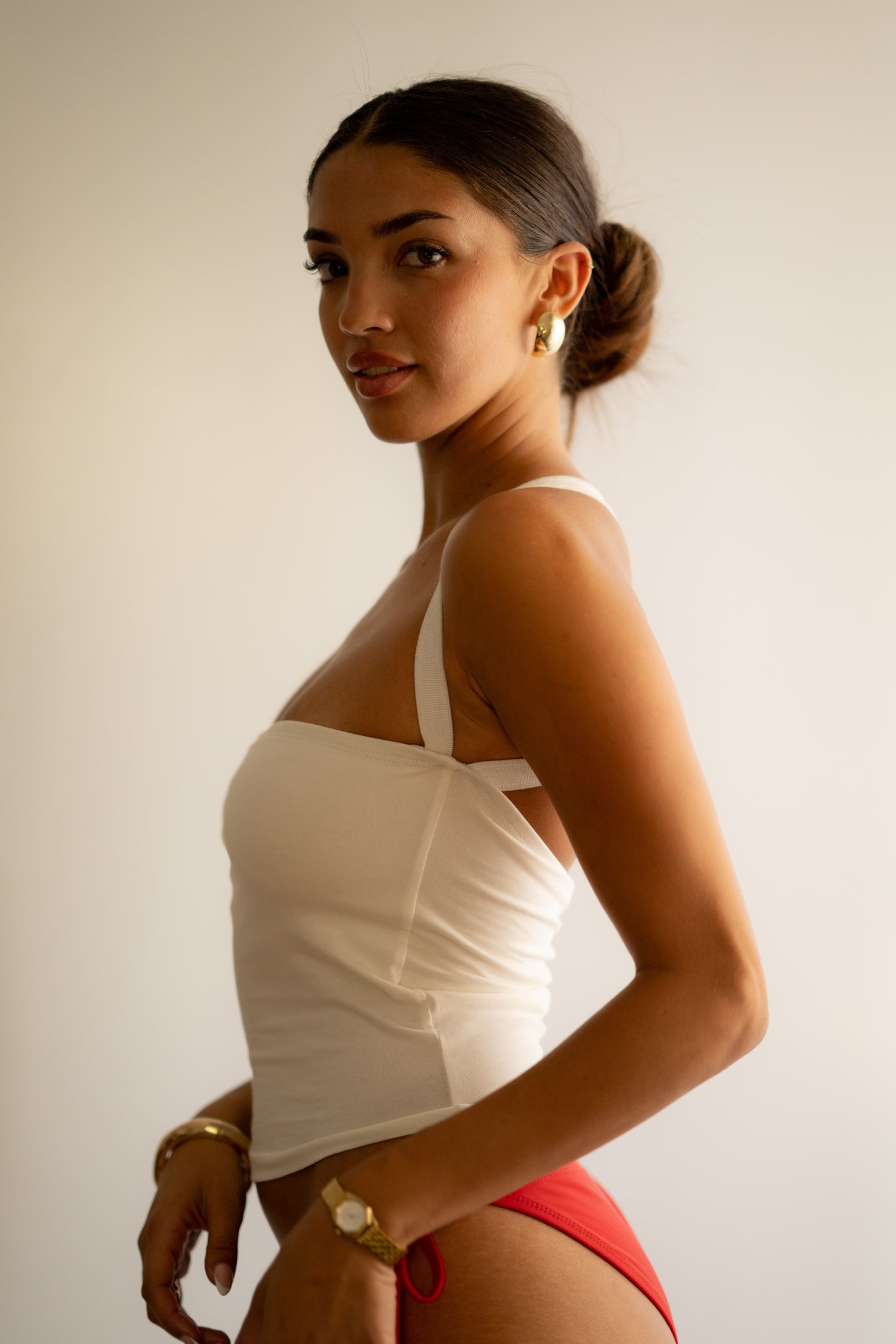White Tube Halter Back Cross Top