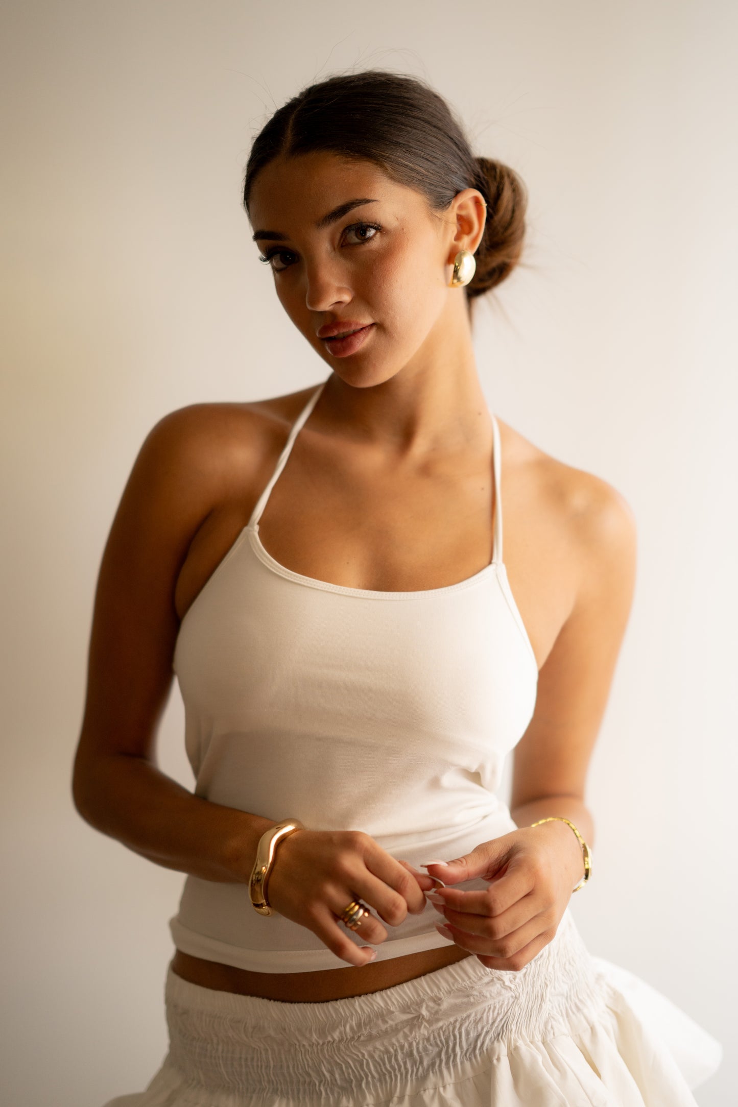 White Neck Strap Top