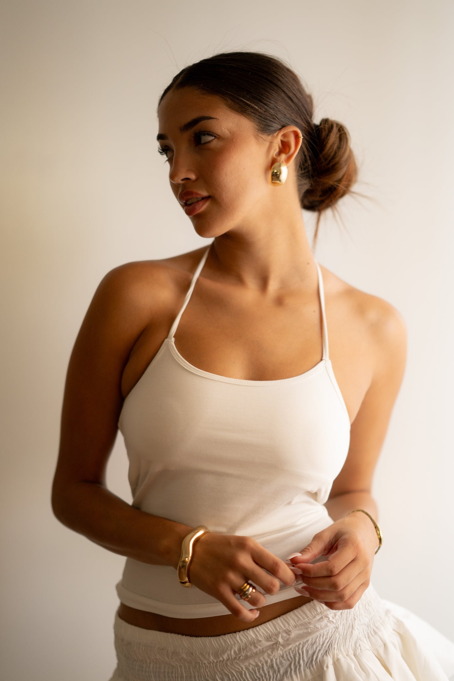 White Neck Strap Top