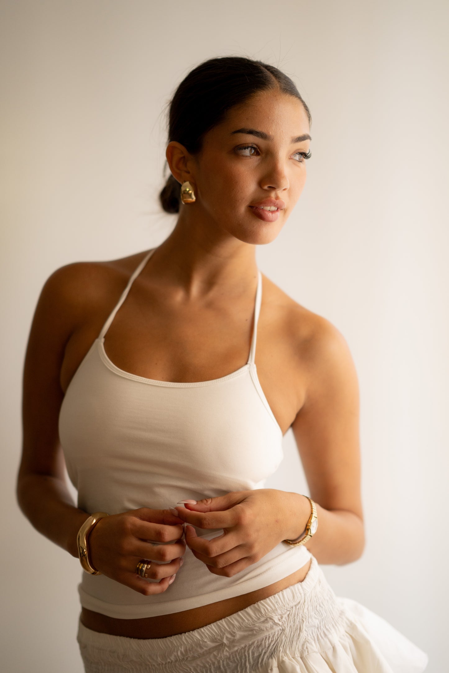 White Neck Strap Top