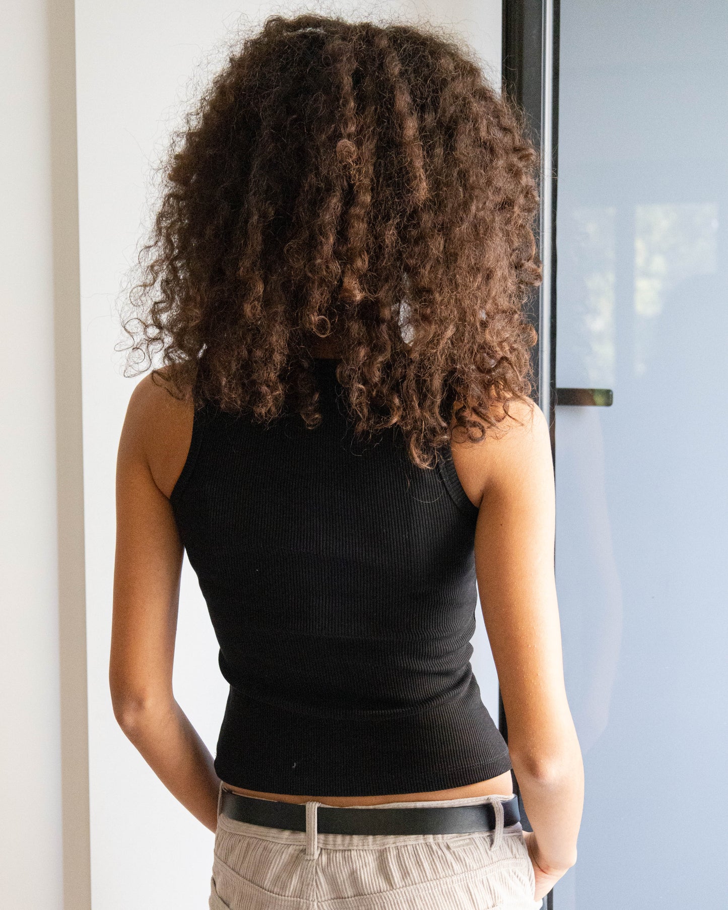 Black Ribbed Tank Top U Shaped