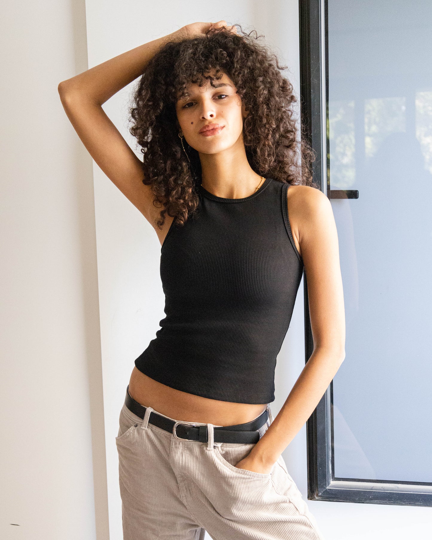 Black Ribbed Tank Top Crewneck