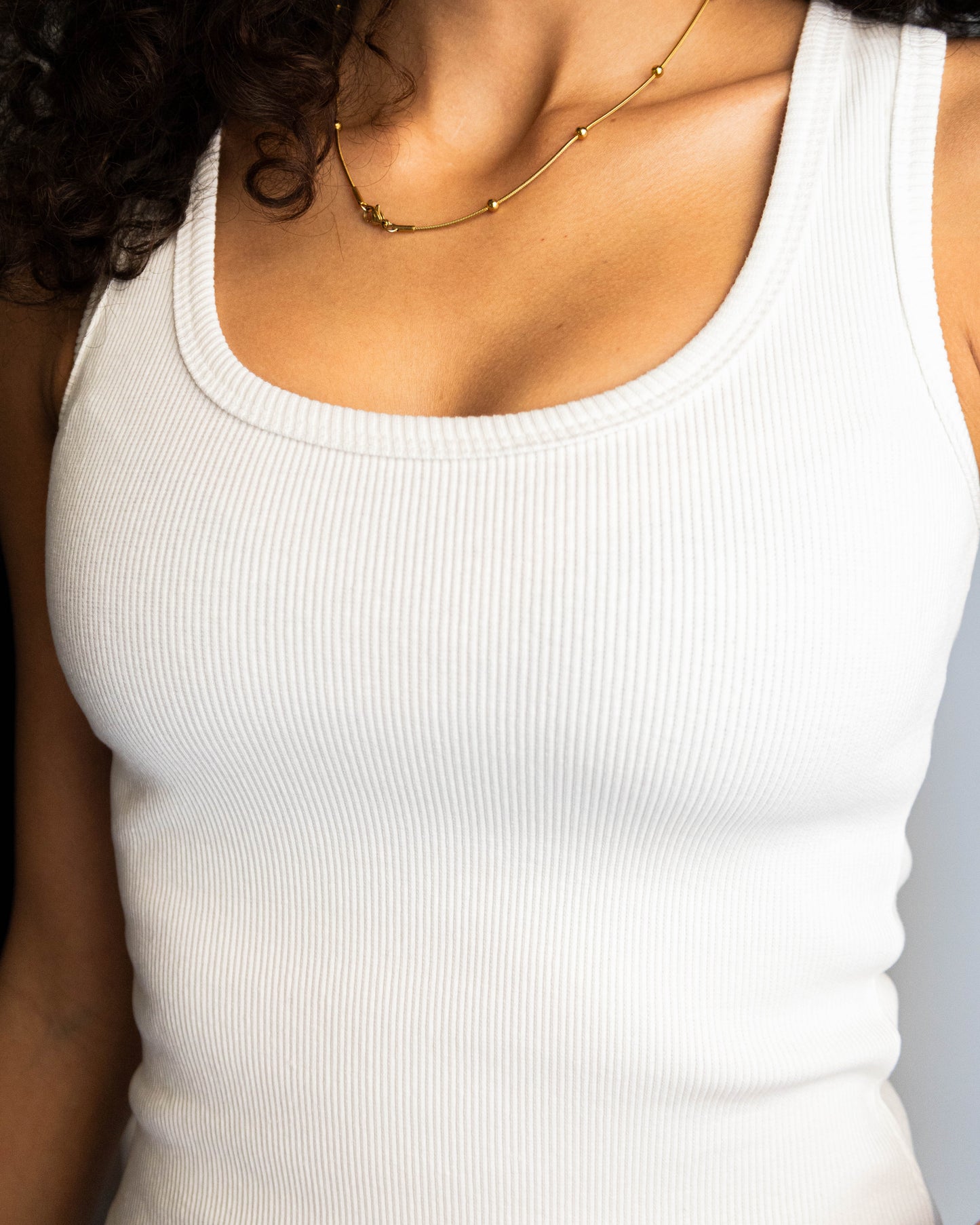 White Ribbed Tank Top U Shaped