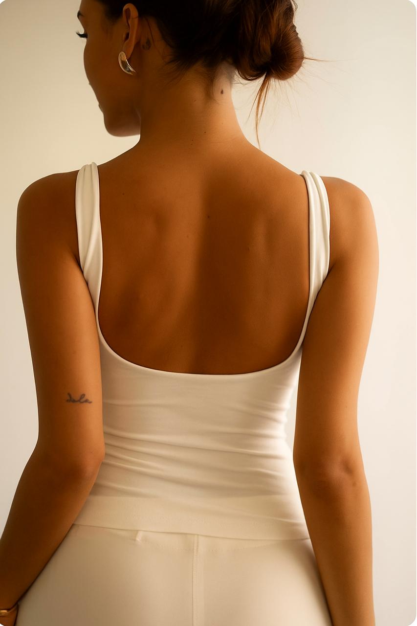 White Sleeveless Low Back Contour Top