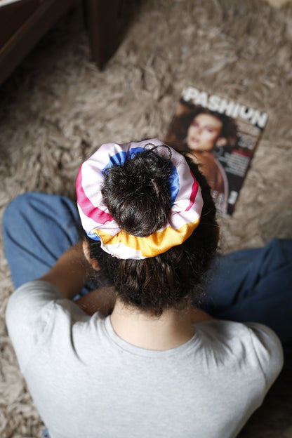 Scrunchy vibrant satin stripped colors