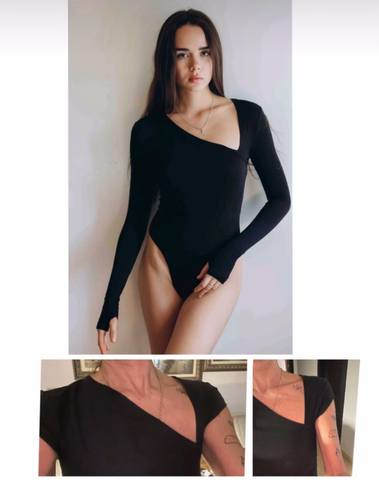 Black Essential Bodysuit Side V Shape QUARTER  SLEEVES BEST SELLING!!!