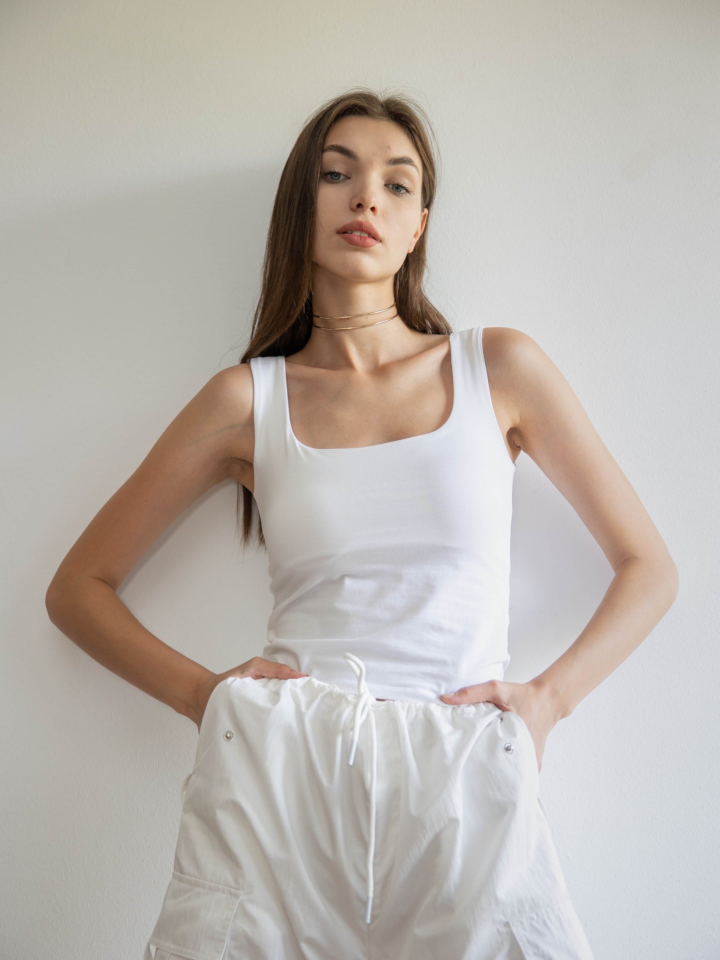White chest supporter tank top