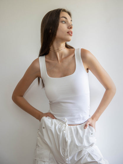 White chest supporter tank top