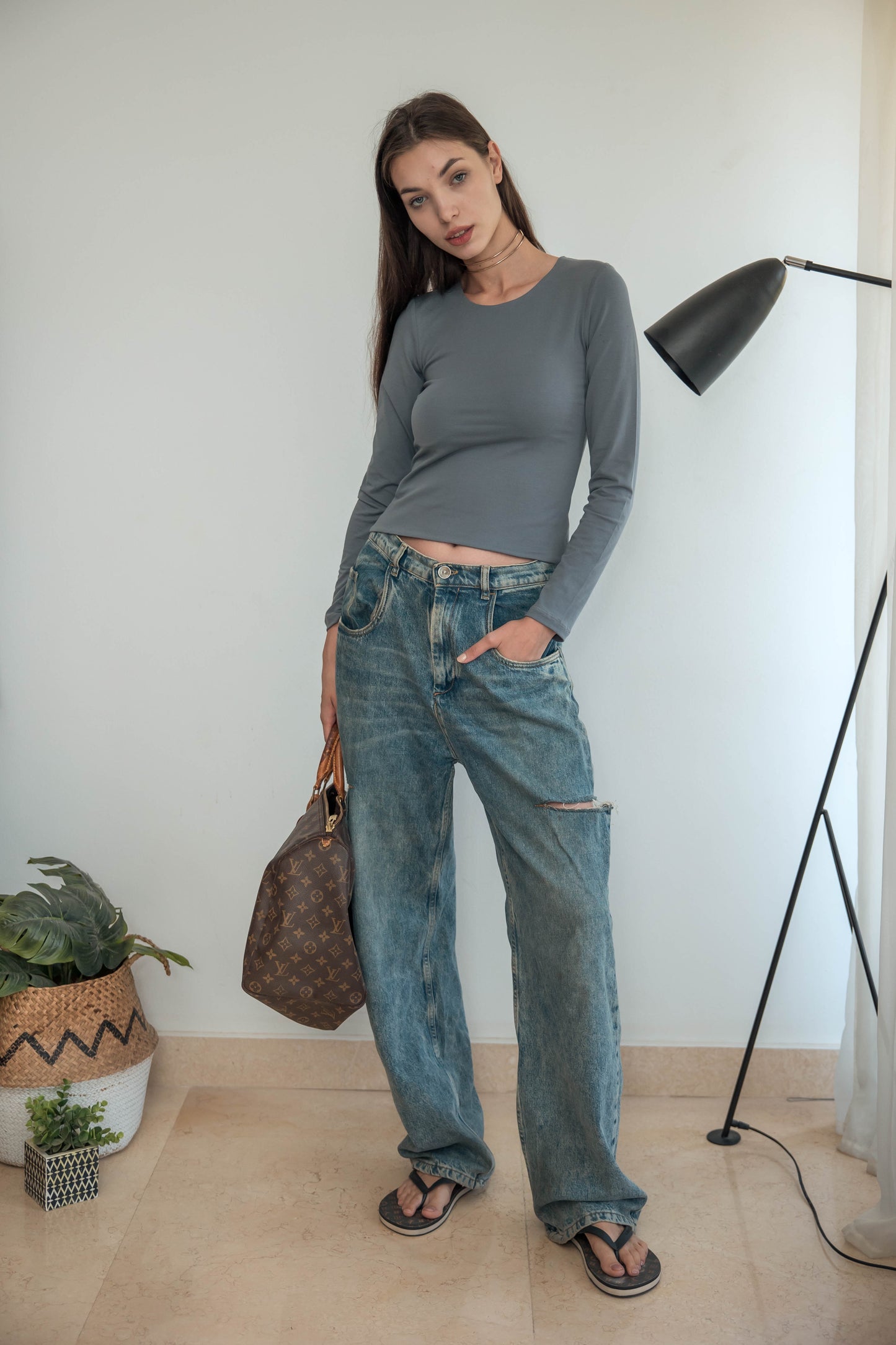 Charcoal Grey Long Sleeve Top