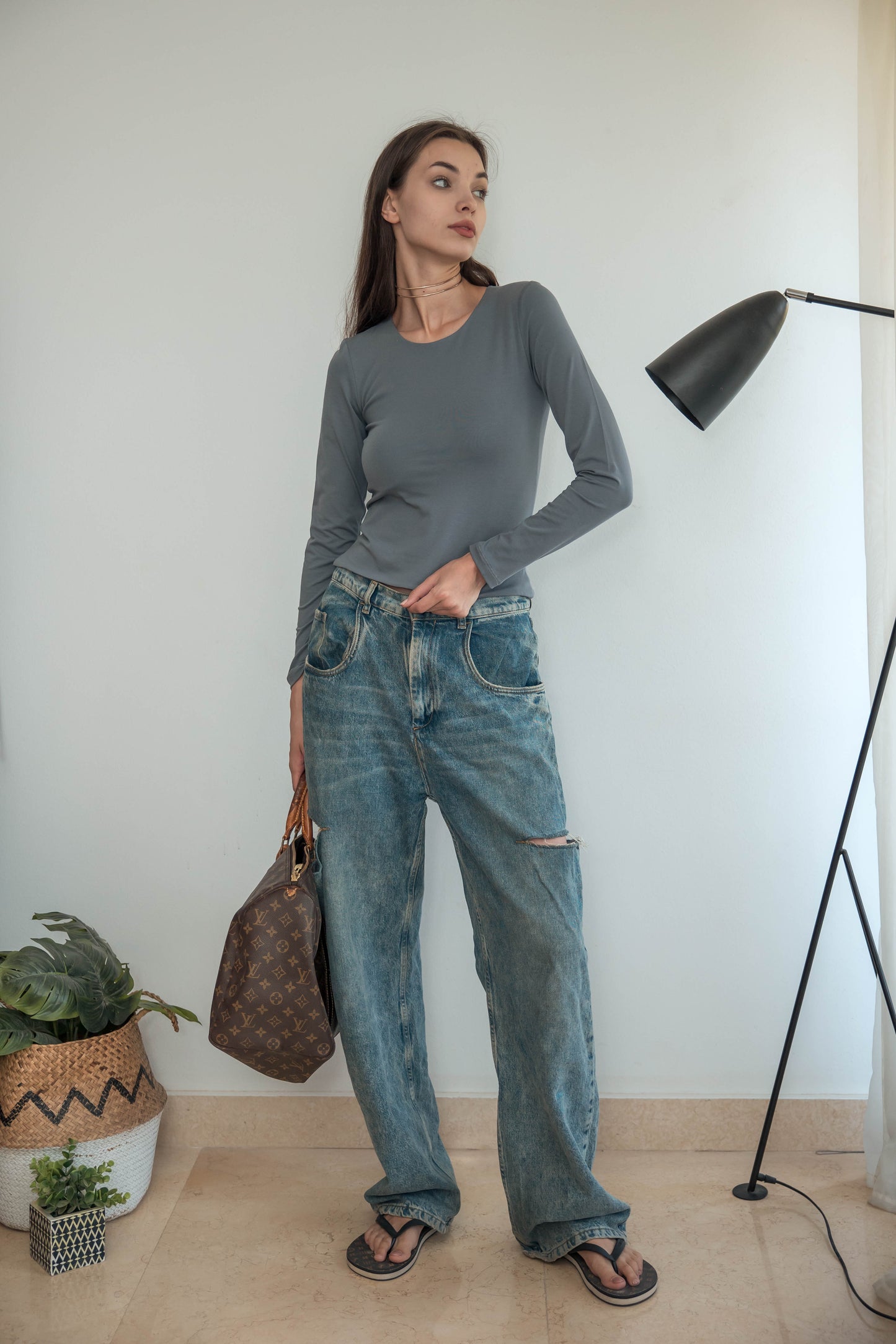 Charcoal Grey Long Sleeve Top