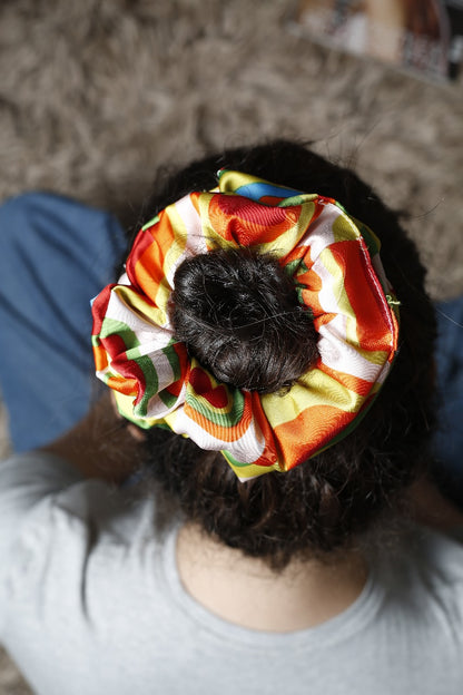 Scrunchy vibrant satin multilcolor orange