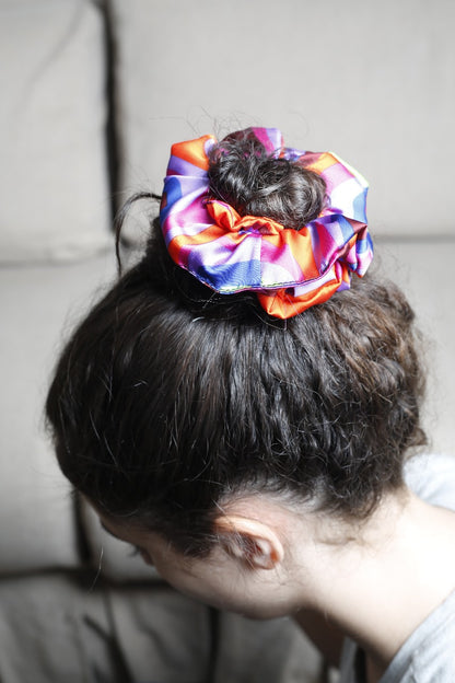 Scrunchy vibrant satin multilcolor purple shades