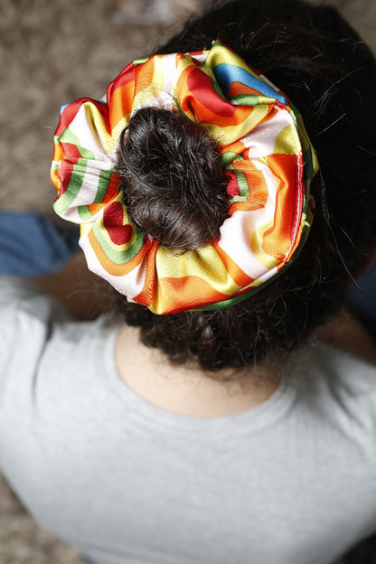 Scrunchy vibrant satin multilcolor orange shades