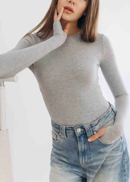 Light Heather Grey Essential Bodysuit Crewneck