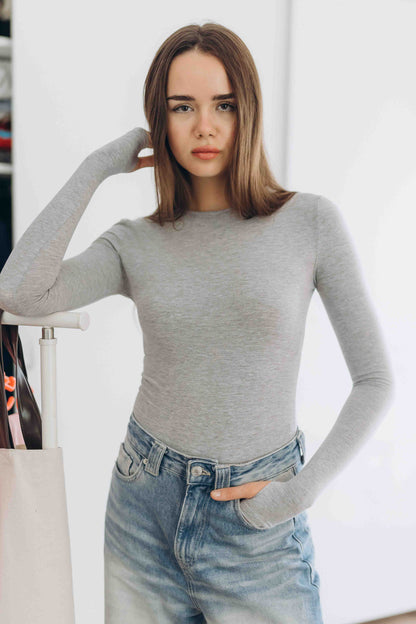 Light Heather Grey Essential Bodysuit Crewneck