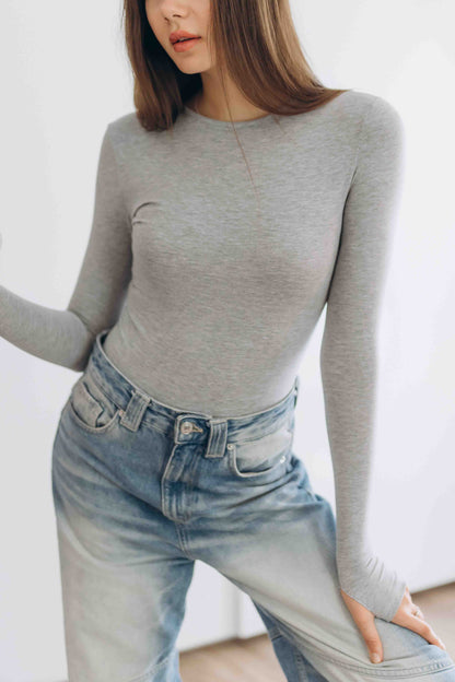 Light Heather Grey Essential Bodysuit Crewneck
