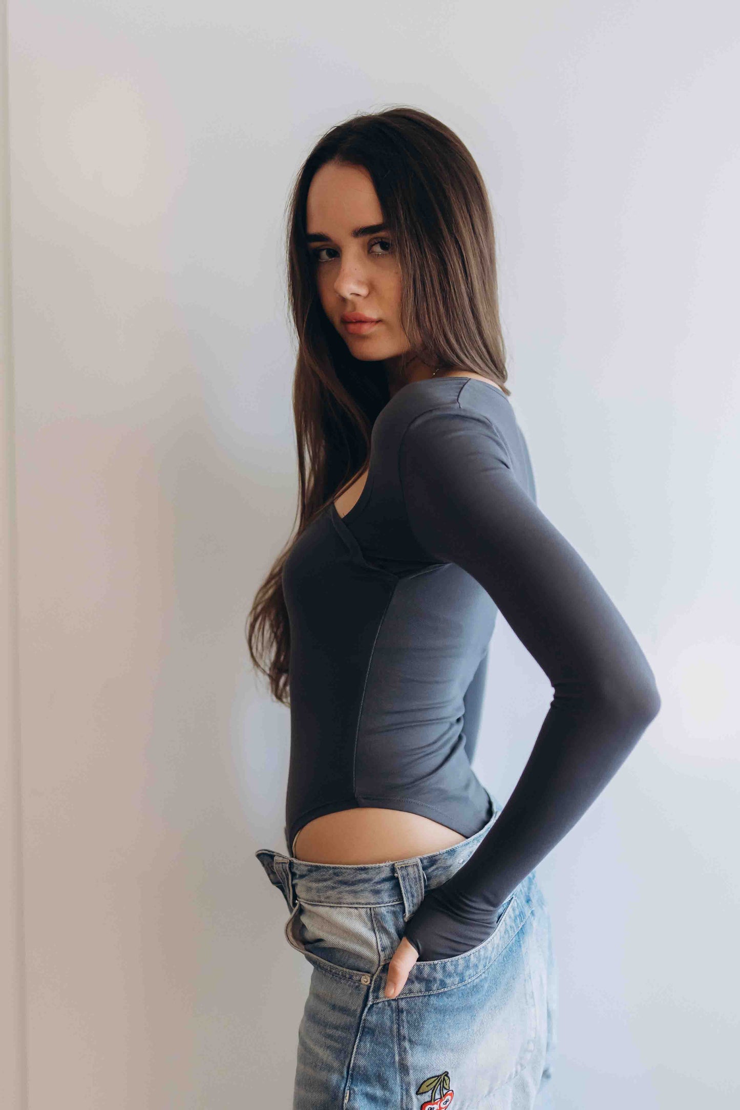 Charcoal Essential Bodysuit Side V Shape (RESTOCKED)