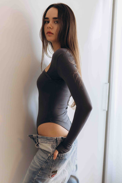 Charcoal Essential Bodysuit Side V Shape (Restocked)