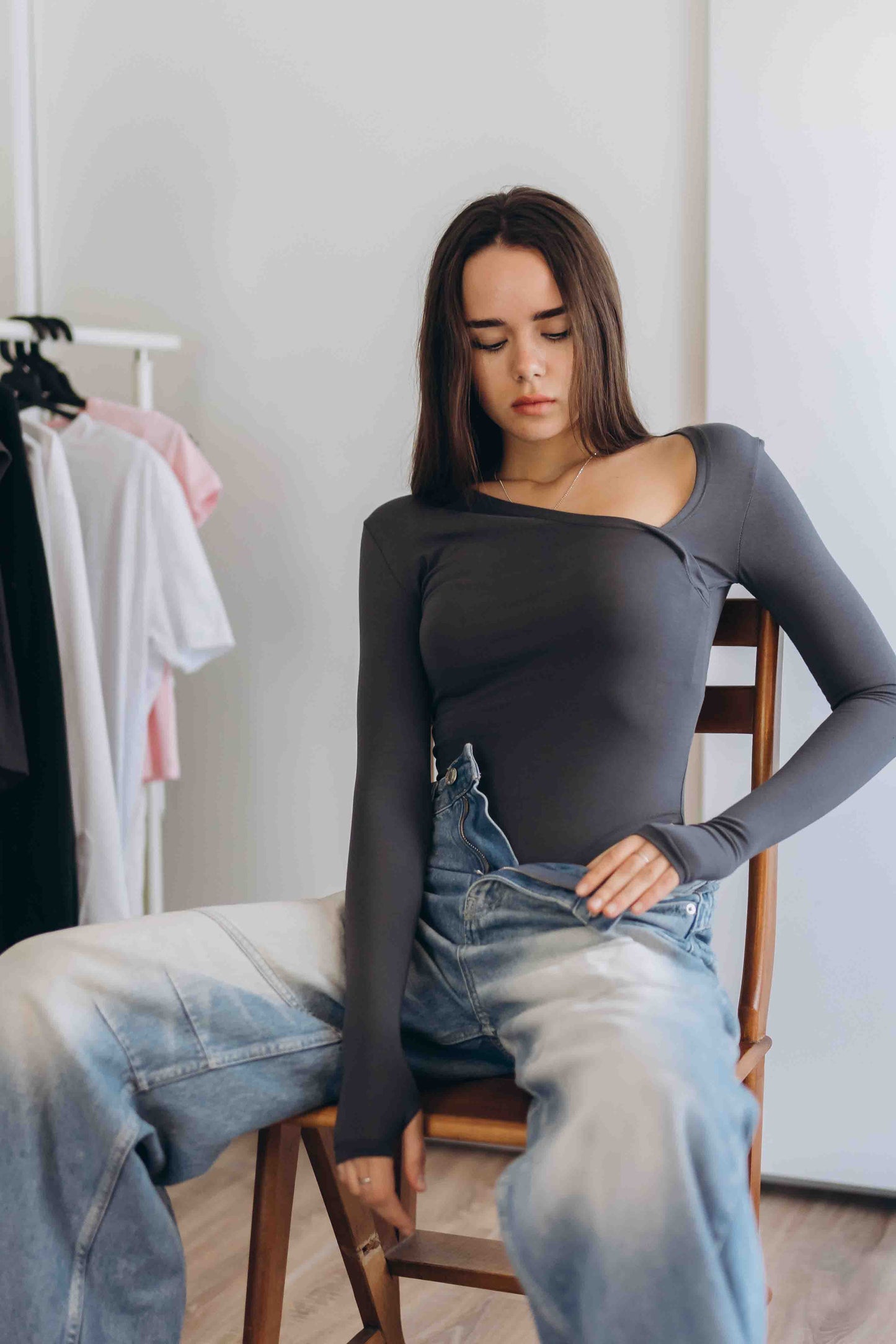 Charcoal Essential Bodysuit Side V Shape (RESTOCKED)