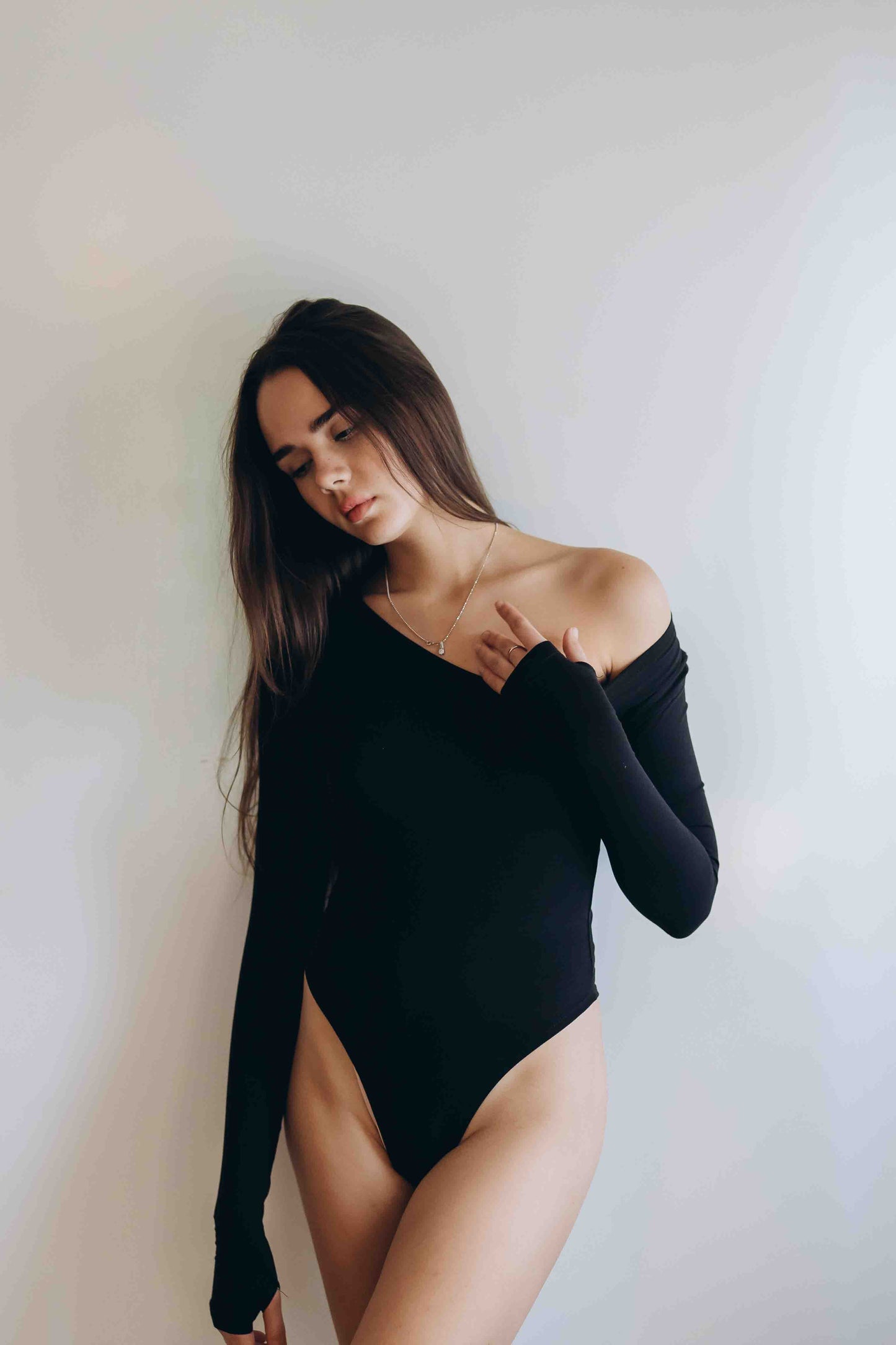 Black Essential Bodysuit Side V Shape QUARTER  SLEEVES BEST SELLING!!!