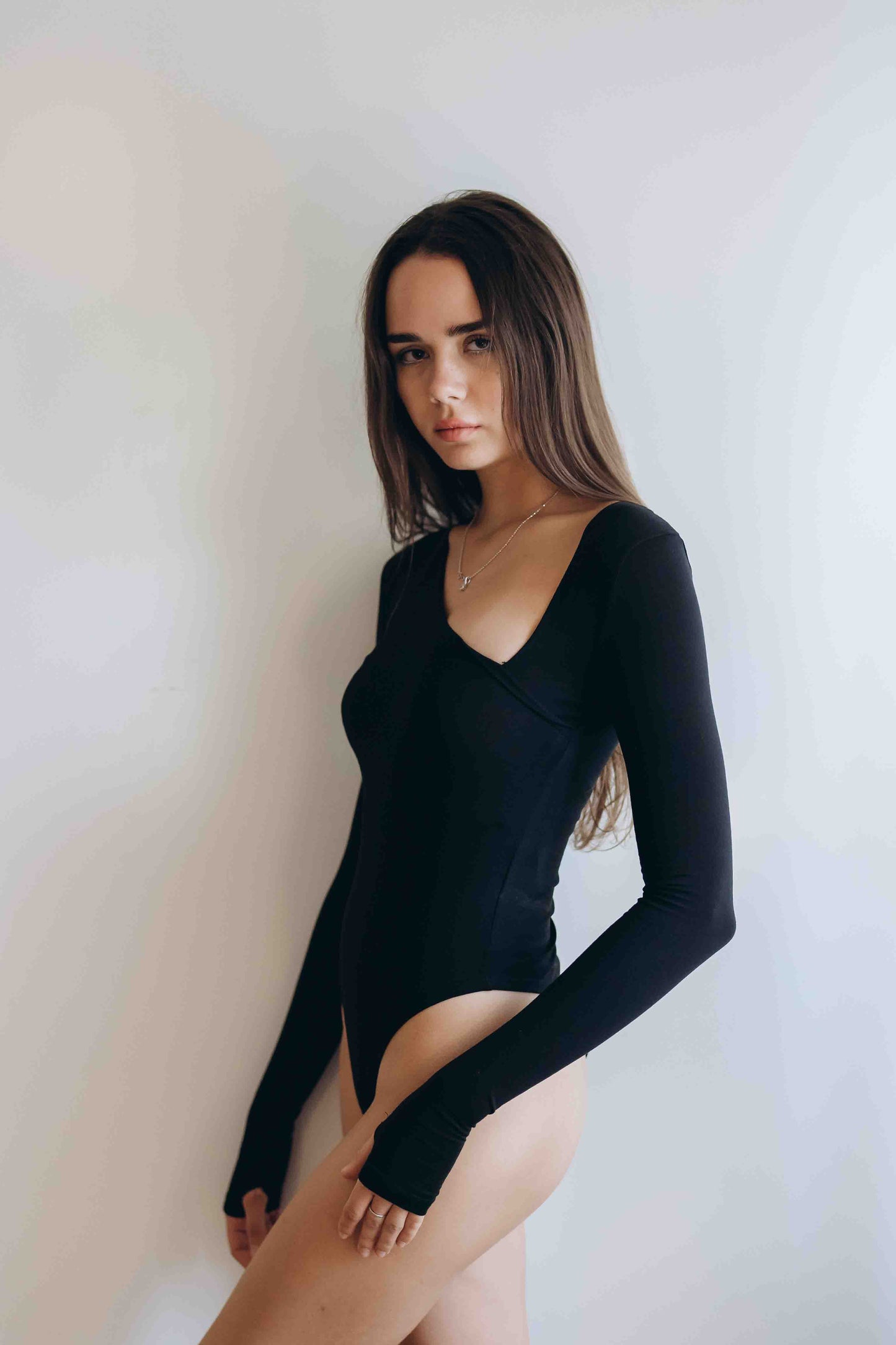 Black Essential Bodysuit Side V Shape QUARTER  SLEEVES BEST SELLING!!!