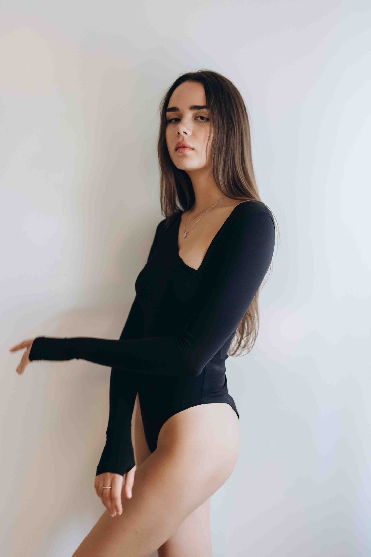 Black Essential Bodysuit Side V Shape QUARTER  SLEEVES BEST SELLING!!!