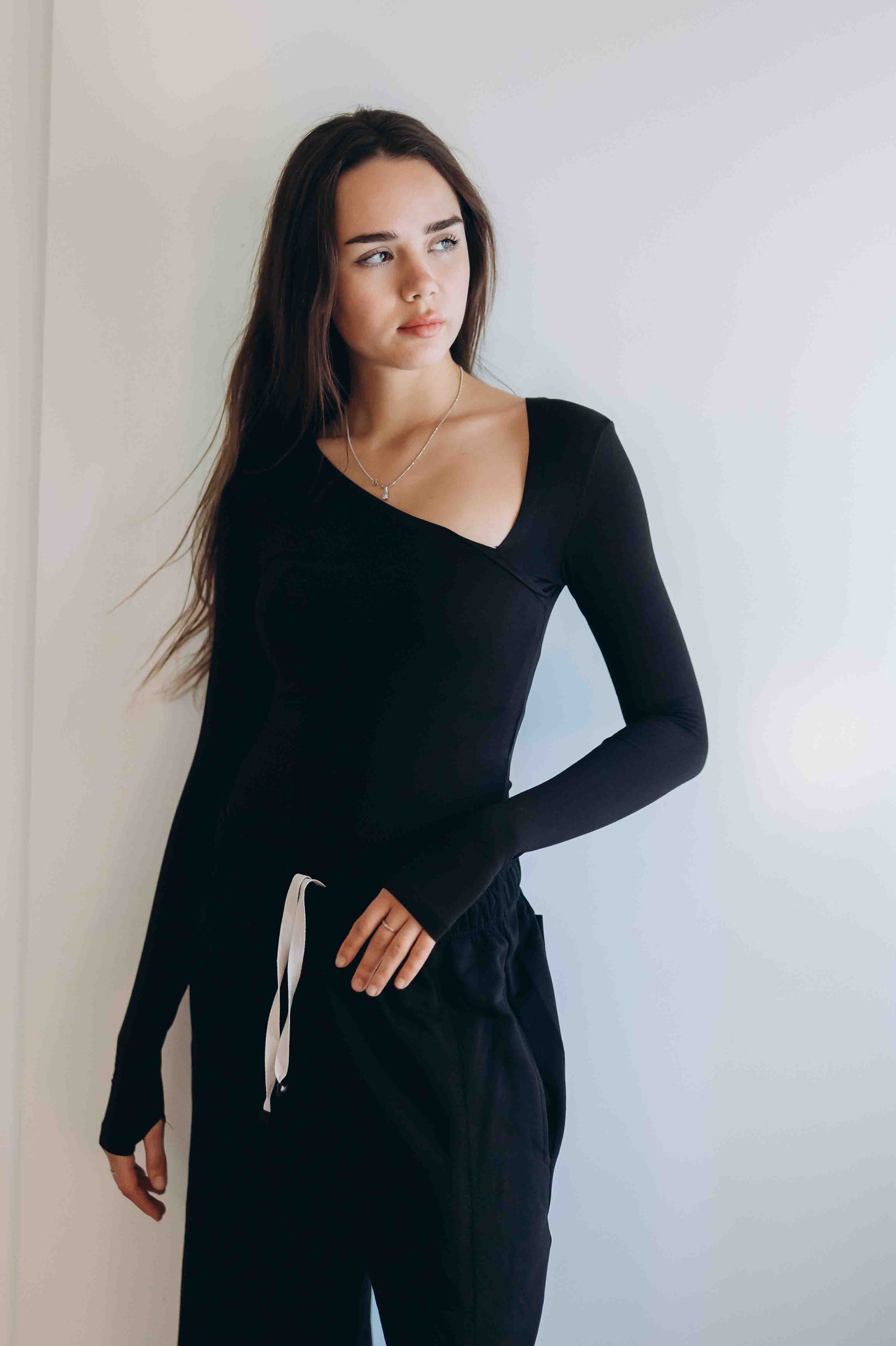 Black Essential Bodysuit Side V Shape QUARTER  SLEEVES BEST SELLING!!!