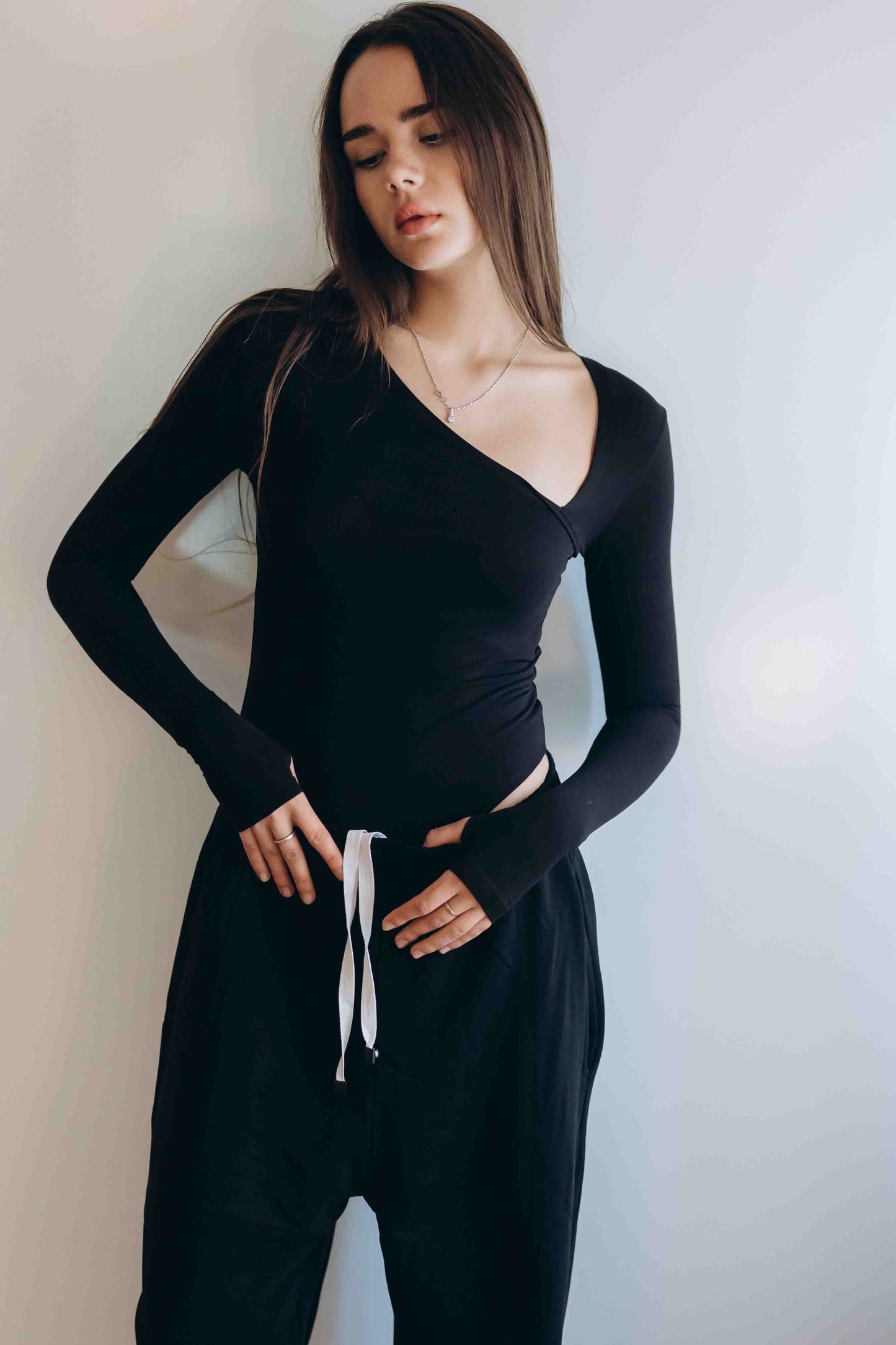Black Essential Bodysuit Side V Shape QUARTER  SLEEVES BEST SELLING!!!