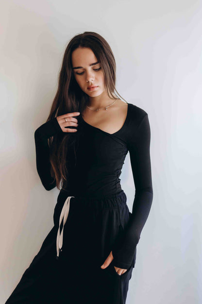 Black Essential Bodysuit Side V Shape (Restocked) Best Selling!!!