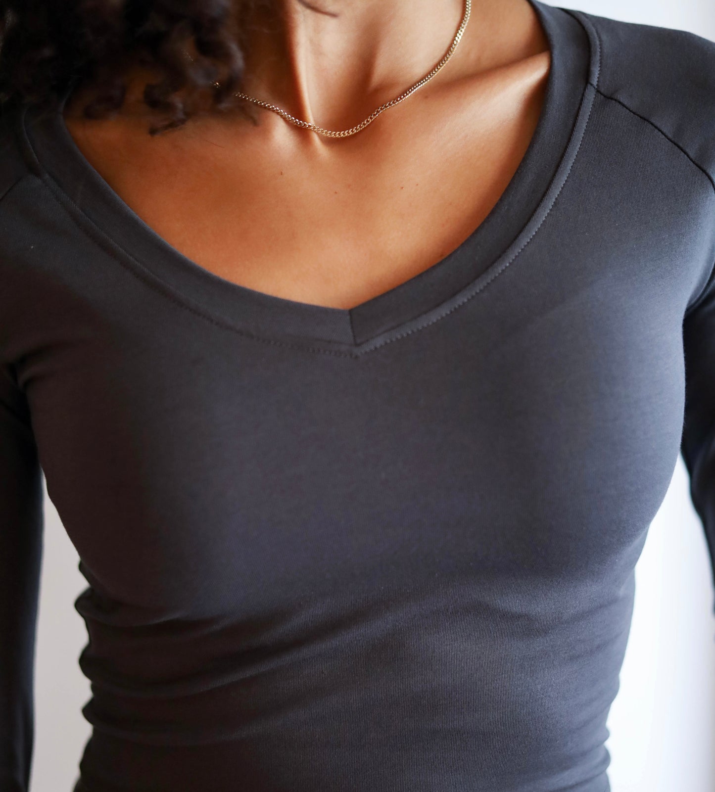 V Shape Long Sleeve Top (Charcoal New Version Regular Uncropped)