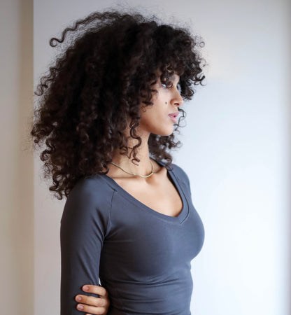V Shape Long Sleeve Top (Charcoal New Version Regular Uncropped)
