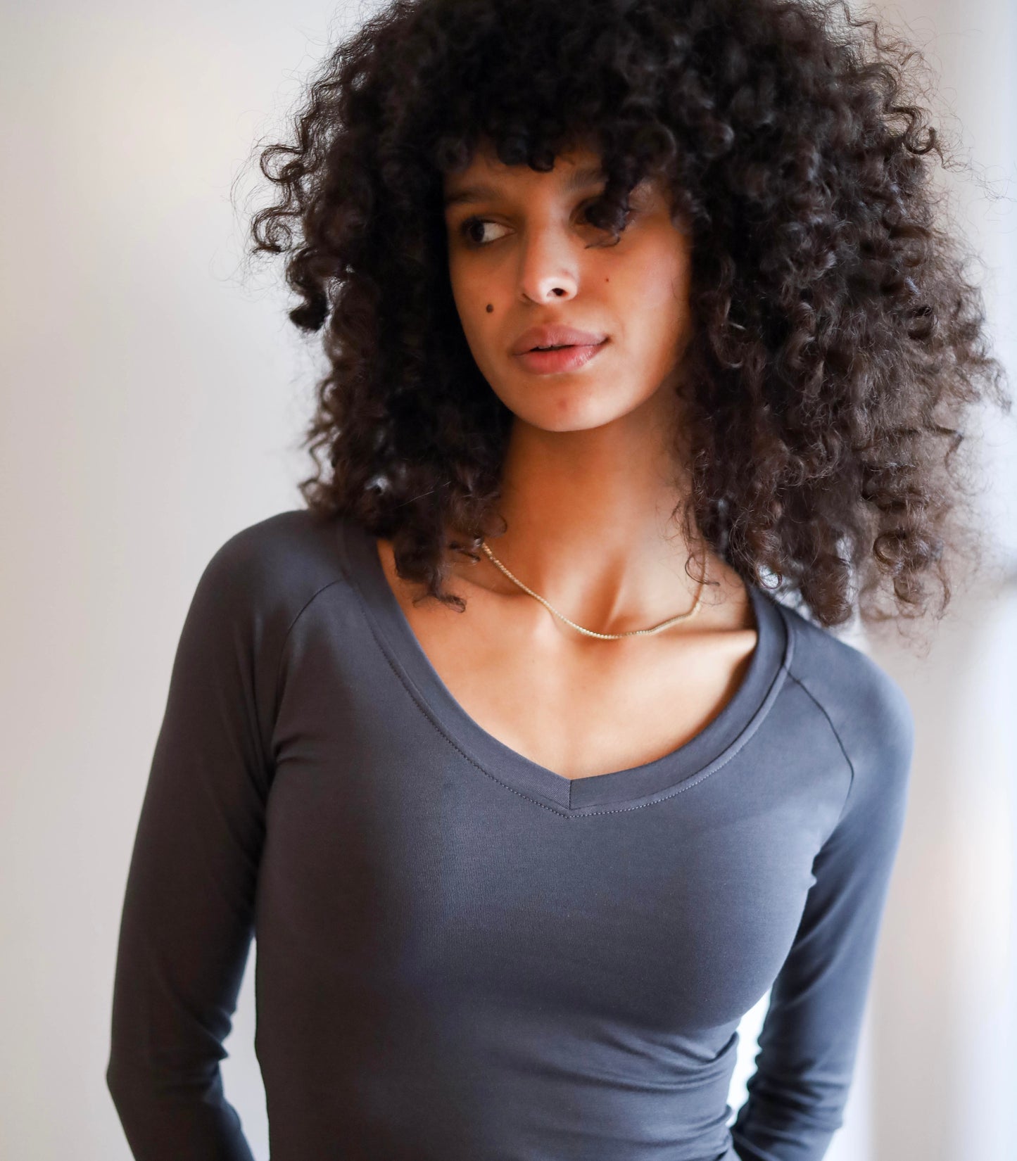 V Shape Long Sleeve Top (Charcoal New Version Regular Uncropped)