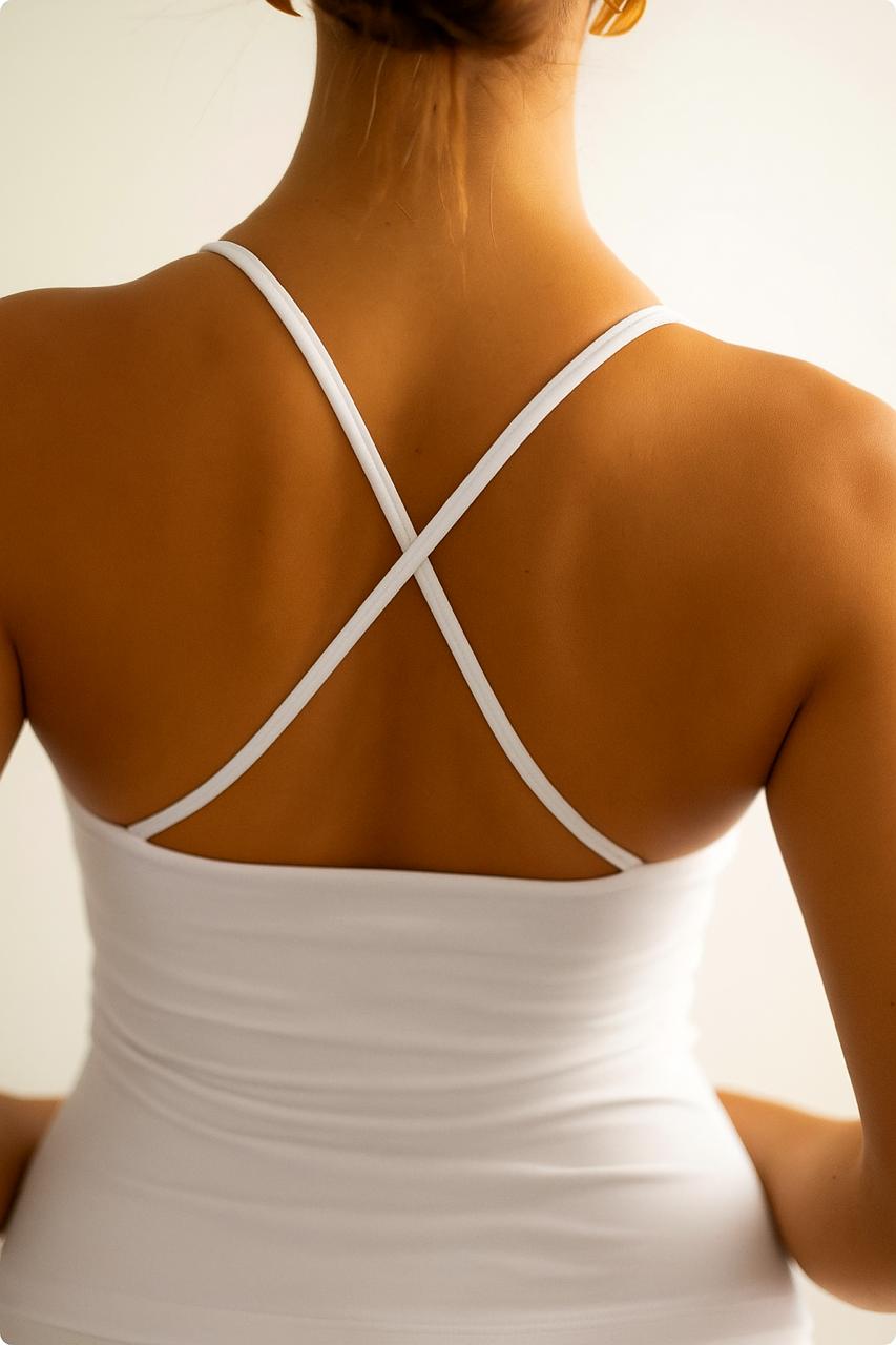 White Cross Back Strap Top