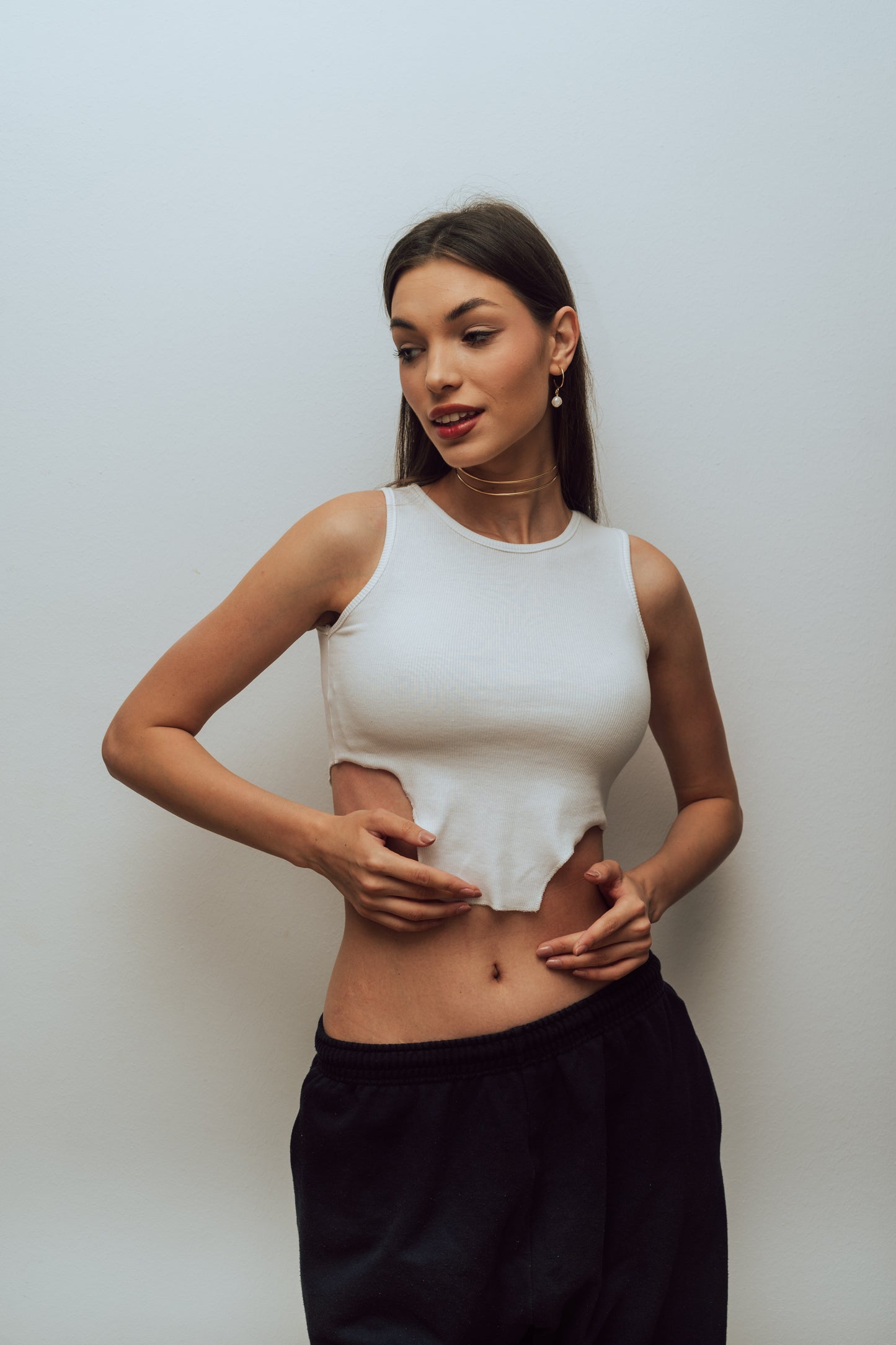 White Cutout Top